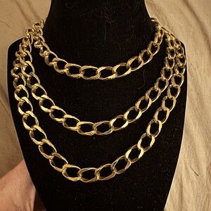 VINTAGE Multi Strand Chunky 14k Gold Plated Necklace
